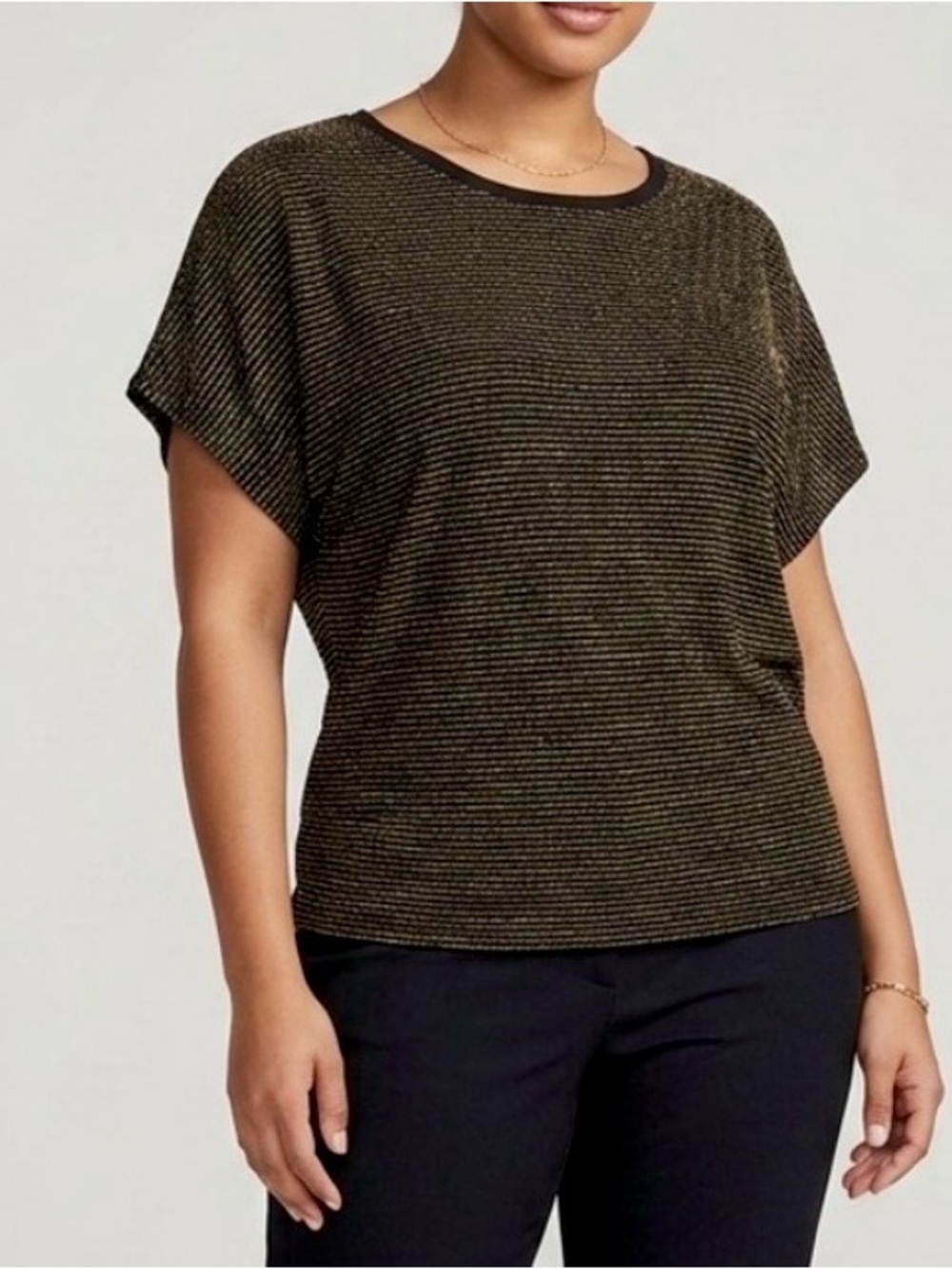 Shimmery Black & Gold Summer Soft and Stretchy Short Sleeve Knit Top